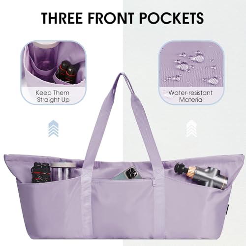 sportsnew Large Yoga Mat Bag with Shoes Compartment and Wet Pocket Ladies Pilates Gym Tote Bag with Yoga Mat Holder Strap for Women Men Workout Carrier Stuff Accessories, Purple