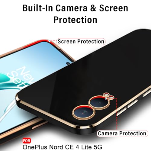 Image of TheGiftKart Luxurious Golden-Plated Back Cover Case for OnePlus Nord CE 4 Lite 5G | Raised Lips for Camera & Screen Protection | ShockProof Design | Stylish Back Case for Nord CE4 Lite 5G (TPU, Black)