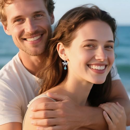 Boucles d'oreilles libellule en argent 925 et turquoise véritable ciselée - 5