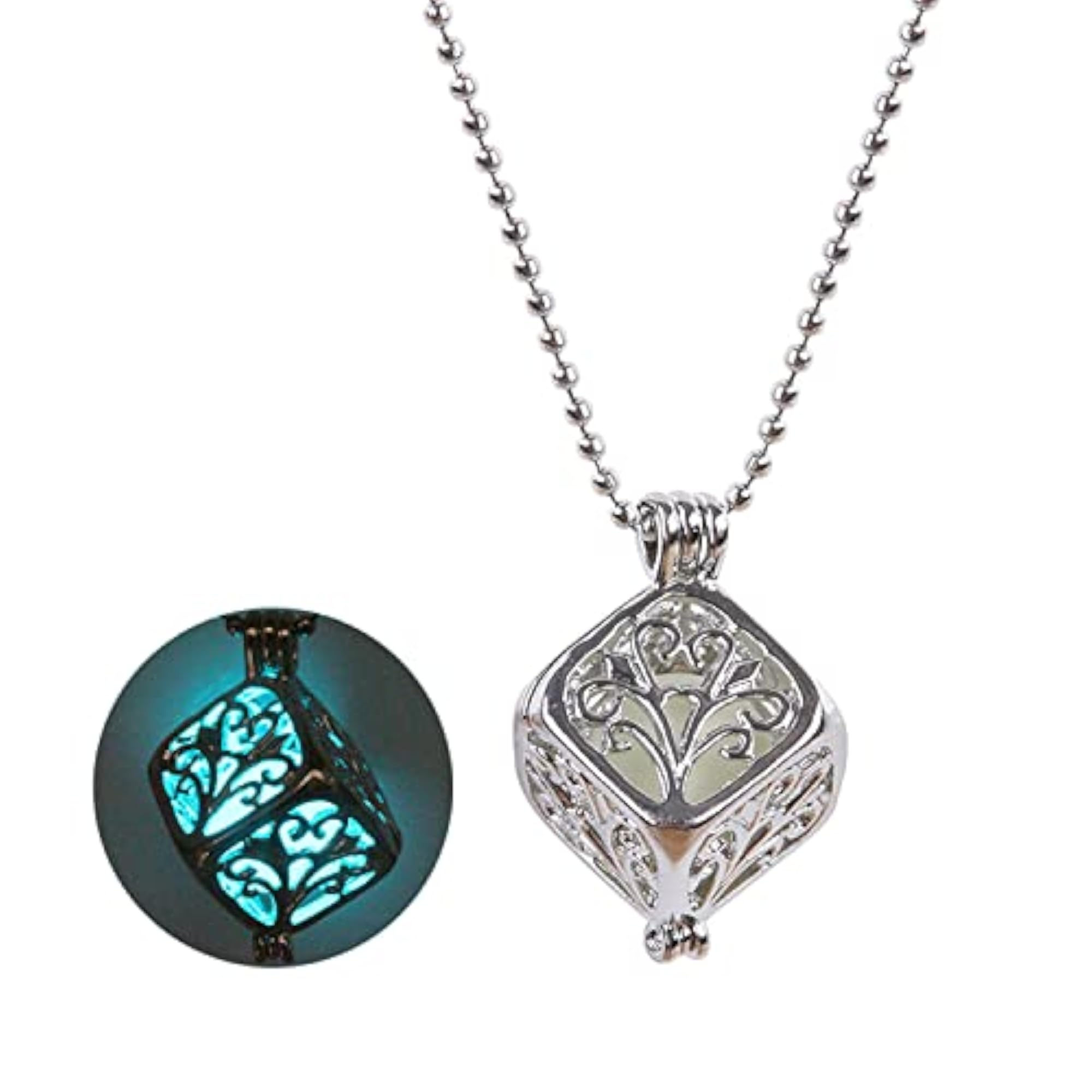 Women's Glow-In-The-Dark Cube 925 Silver Pendant, Gift for Her