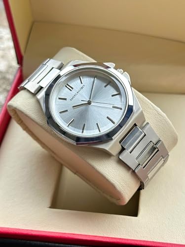 Image of AMERICANVIBER Dual Tone Stainless Steel Strap Men's Wrist Watches Classic Minimalist Bar Scale Dial Analog Wrist Watch for Men