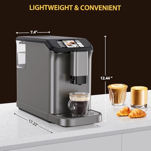 Image of Automatic Espresso Machine with 20 Bar Pressure - One-Touch Coffee Maker, Built-in Grinder & Milk Frother, 6 Custom Recipes, 1.5L Water Tank, Auto Self-Cleaning, 120V for Home & Office (Grey)
