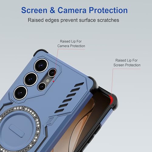 Image of amazon basics Back Case Cover for Samsung Galaxy S25 Ultra 5G | Magnetic Case with Built-in Metal Ring | Supports Mag-Safe Charger, Wallet & Car Mount | Shockproof Hybrid PC + TPU | Blue