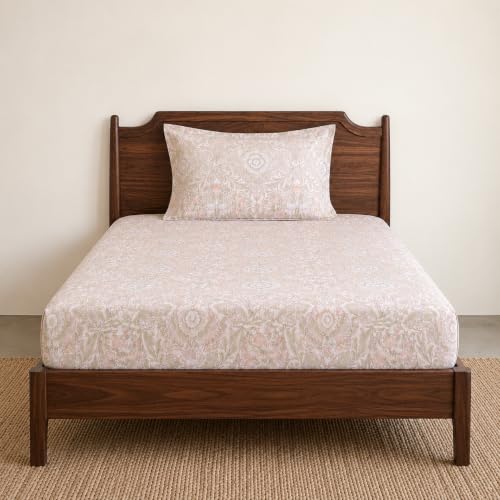 Image of Linen Home Cotton Percale Fitted Bedsheet Set Single Size Damask Pink