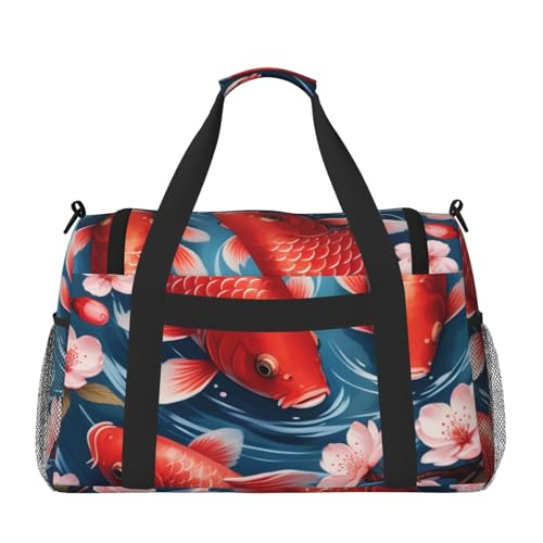 Red carp and Cherry Flowers Print Travel Duffel Bag for Men & Women, Foldable Travel Bags and Spacious Weekender Tote Bag for Storage Toiletry Luggage Personal Item2