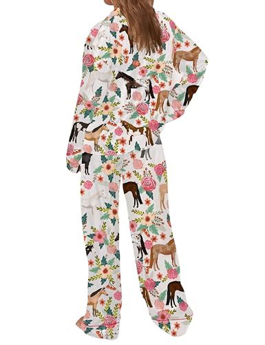 Image of SHESHOW Satin Pajamas Set for Women Set Long Sleeve Button Down Pjs Sets 2 Piece Loungewear Animal Sleepwear XS-XXL
