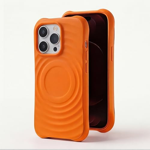 Image of amazon basics Shockproof Case for iPhone 14 Pro | Ripple Pattern | Camera Protection | Protective Cover with Enhanced Grip & Wireless Charging Support - Orange