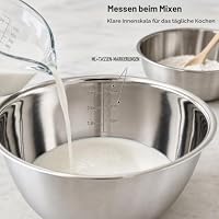 Yitobici Edelstahl Schüssel Set 5-teilig, Salatschüssel mit Skala, Rührschüssel Servierschüssel Stapelbar,Rührschüssel Edelstahl mit Flachem Boden, Schüsseln für Küche Backen Salat – Ansicht 3