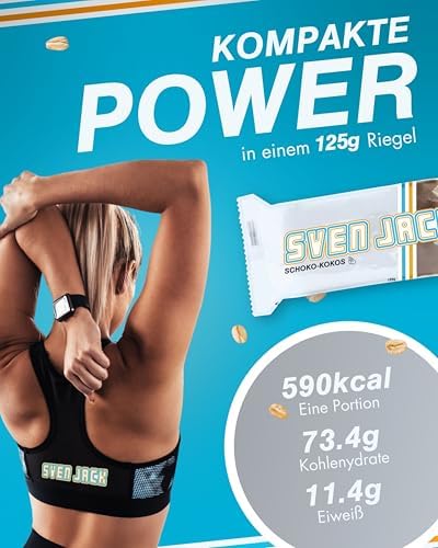 Sven Jack (Energy Cake) – Schoko-Kokos 24x 125g (3kg) - Fitness Riegel aus Haferflocken mit langkettigen Kohlenhydraten – Hafer Snack & Sattmacher für den Alltag I Müsliriegel