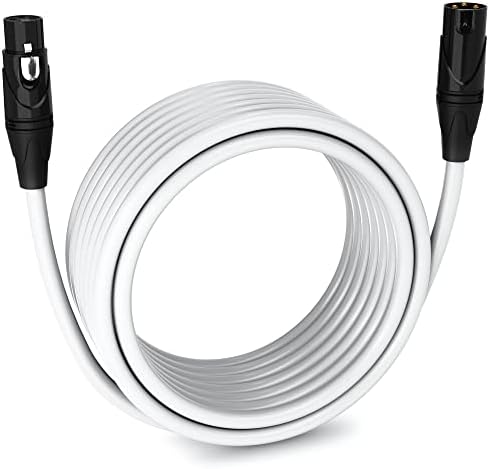 LyxPro 30 Feet XLR Microphone Cable Balanced Male to Female 3 Pin Mic Cord for Powered Speakers Audio Interface Professional Pro Audio Performance and Recording Devices - White