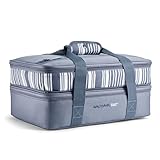 Rachael Ray Expandable Insulated Casserole Carrier for Hot or Cold Food, Thermal Lasagna Lugger Tote for Potluck, Parties, Picnic, and Cookouts, Fits 9' x 13' Baking Dish, Slate Stripe