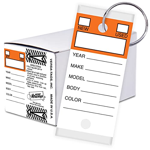 Image of Versa-Tags 250 Per Box, Self-Protecting Paper Key Tags with Chrome-Plated Split Rings Perfect for Car Truck Or RV Dealers Top Stripe Orange