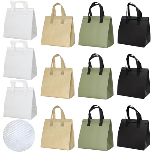 Chanseen 12Pcs Insulated Take Away Bags Disposable Cooler Bag Thermal Lunch Grocery Take Out Bags for Coffee Milk Tea Hot Cold Drink Fresh Food Delivery