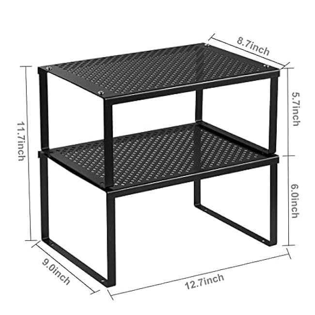 NEX Kitchen Cabinet and Counter Shelf Organizer, Expandable & Stackable, Black