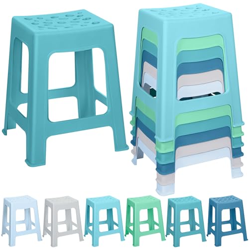 Image of TURSTIN 6 Pack Plastic Stools 16.9 Inch Nesting Stools 6 Color Portable Backless Bar Stool Flexible Seating Chairs for Classroom Office Home