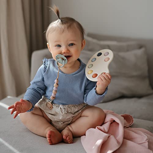 Image of FRIGG Daisy Natural Rubber Baby Pacifier | Made in Denmark | BPA-Free (Biscuit /Lily Pad, 0-6 Months) 2-Pack
