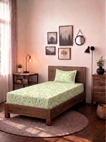 Image of HOMEKART (110 TC & 110 GSM 100% Cotton Feel Bedsheet for Single Bed with One King Size Pillow Covers Soft /Breathable Wrinkel Free -60x90 Inches - (Lemo)