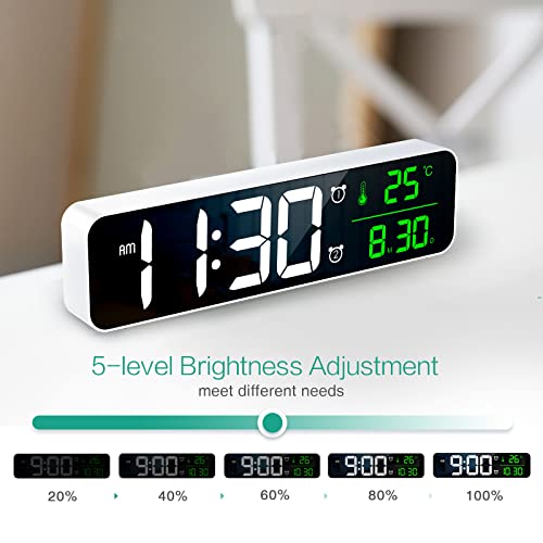 Oria OUS-WA123W Large Digital Wall Clock, 10.5'' Led Alarm Clock, With Date Temp Display, Dual Alarms thumb #3