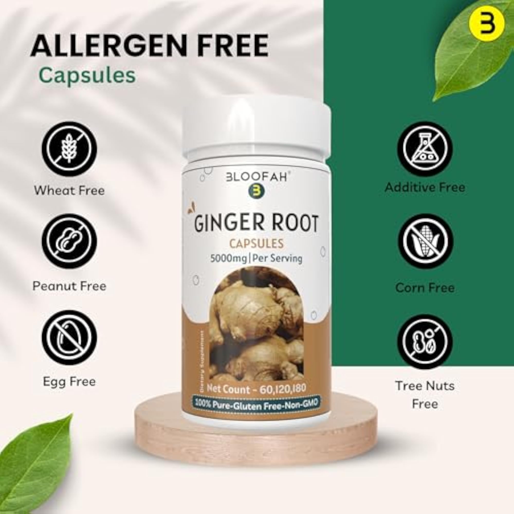 Ginger Root Capsules, Natural Herbal Supplement