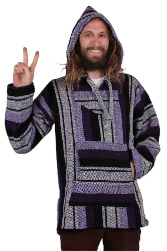 Baja Joy Eco-Friendly Pullover Hoodie Woven Striped Baja Purple Grey