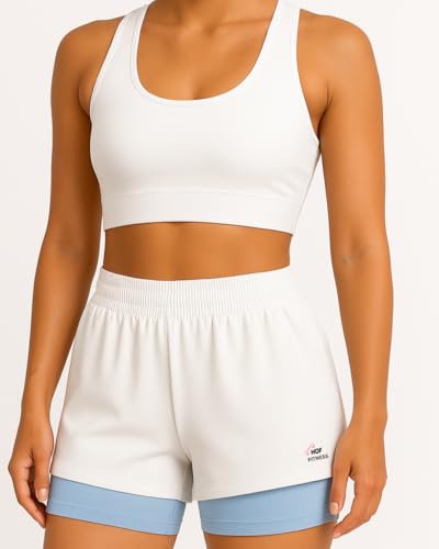 Image of Women's 2-in-1 Running Shorts | Quick-Dry Double Layer Gym Workout Shorts | Inner Compression Liner + Pockets | Lightweight Breathable Athletic Sports Shorts for Training Yoga