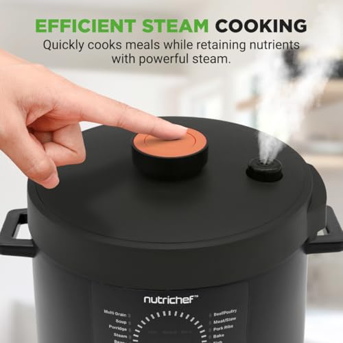 NutriChef Electric Pressure Cooker 6 Quart Capacity | 9 Function Digital Countertop Pressure Cooker | Adjustable Time & Temperature | Cook, Bake, Steam, Broil, & Braise | 13.1 x 11.4 IN | Black by NutriChef - Image 6