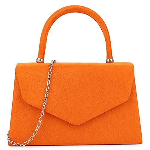 fi9 Retro Suede Tote Style Wedding Ladies Party Prom Evening Clutch Hand Bag Purse (Orange)