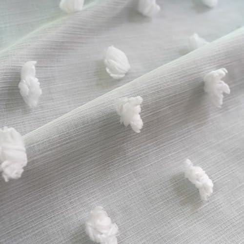 Image of Graylish White Pom Pom Curtains for Nursery Bedroom 52x96 Inch | Soft Boho Room Darkening Drapes, Grommet Privacy Double Layer Curtains for Living Room, Girls &Toddler room Decor, 2 Panels