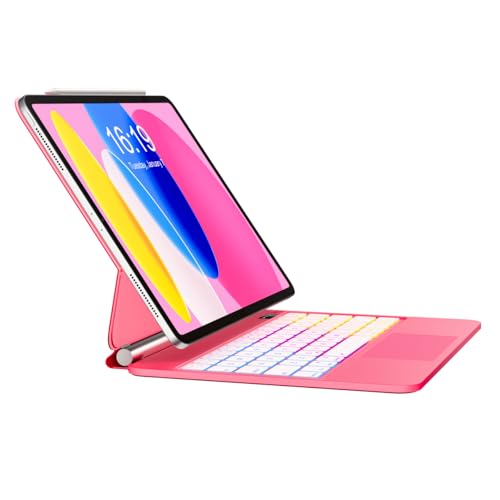 TabletKeyer Magic for iPad A16 11-inch 11th Generation(2025)/10th Gen 10.9-inch(2022) Case with Keyboard,Wireless Keypad Floating Magnetic Folio Cover,Rainbow Backlit & Multi-Touch Trackpad Pink