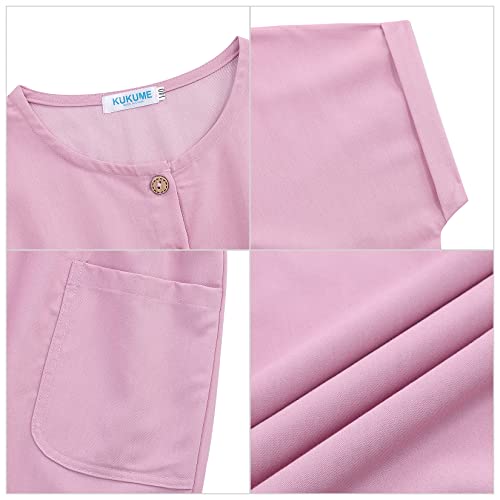 Kukume Girls Summer Jumpsuit Long Pants Romper Short Sleeve Button Down With 2 Pockets Pink 5-6 Years #TOP5