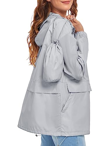 Jminger Lightweight Raincoat For Women Quick Dry Sport Rain Jacket Drawstring Hood Packable Waterproof Jackets Grey Large thumb #4