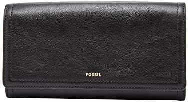 Fossil Women's Logan Leather Wallet RFID Blocking Flap Clutch Organizer, Black (Model: SL7833001)