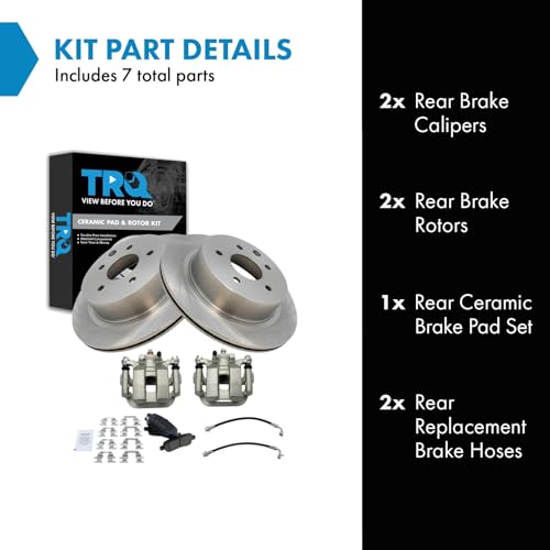 Image of TRQ Rear Brake Pad and Rotor Set Ceramic Calipers Compatible with 2003-2005 Infiniti G35 Nissan 350Z