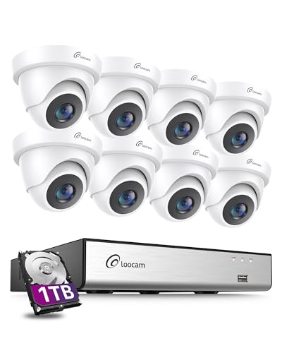 Loocam 1080P Kit de Cámaras de Vigilancia Exterior, 8CH Grabador DVR 1TB Disco Duro con 8X 2MP Cámara Seguridad, Detección AI Persona/Vehículo, Visión Nocturna, Reproducción Inteligente