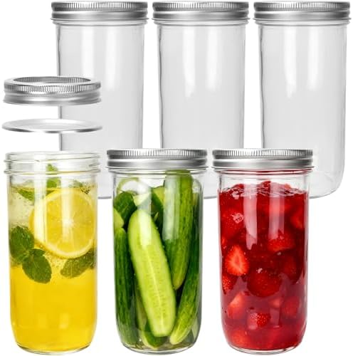 Keketin Mason Jars 24 oz, 6 Pack Glass Canning Jar for Preserving...