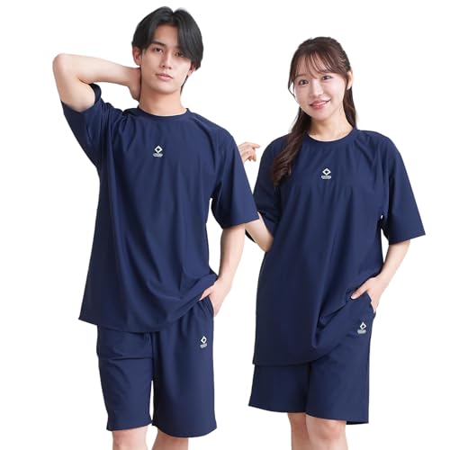 [ルアンナジェナ] 【雑誌Tarzan掲載】 リラクシングウェア パジャマ ルームウェア 上下セット メンズ レディース ユニセックス 半袖 ハーフパンツ 夏用 プレゼント ギフト (JP, アルファベット, L, 冷感／ネイビー)の商品画像（Amazon）