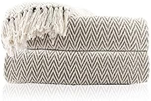 RAJRANG BRINGING RAJASTHAN TO YOU Reversible Throw Blanket for Single Settee Sofa - 127 x 152 cm Soft Chevron Cotton Hand Woven Indian Bed Throws Arm Chair Couch Cover Decor - Taupe