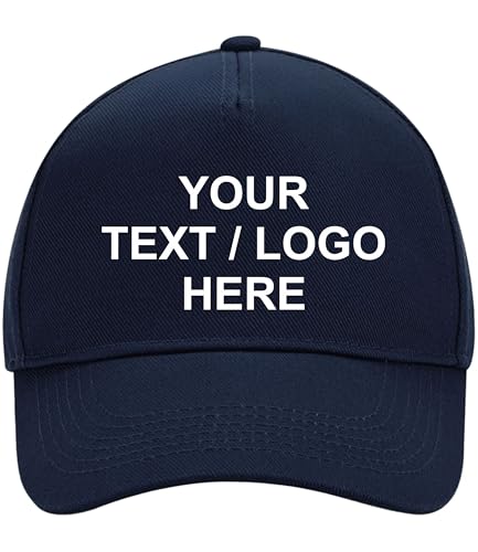 Image of Brook Hi Vis Personalised Baseball Cap Text or Logo Adjustable Unisex Hat – Custom Baseball Cap Mens', Baseball Cap for Women, Unisex Personalised Gifts for Men and Women – 8 Colours Navy