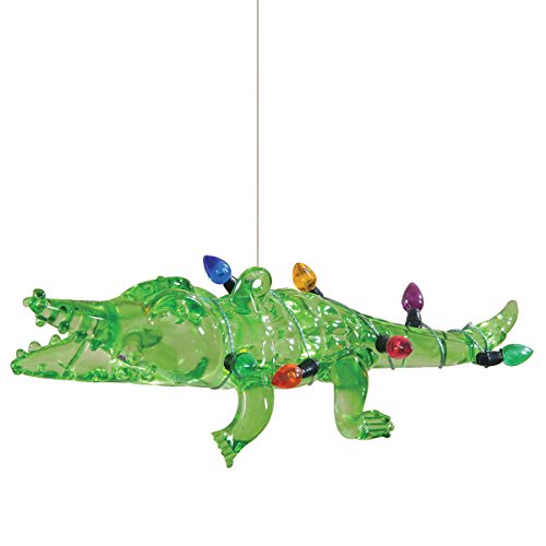 C&F Home Glass Alligator Christmas Ornament with Holiday Lights - Gift Idea Green