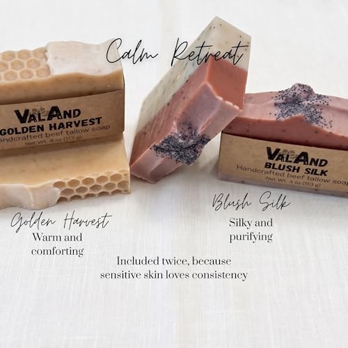 VALAND Calm Retreat — Handcrafted Beef Tallow Soap Fragrance Free | Unscented, Gentle for Sensitive & Dry Skin | Organic Honey & Rose Clay | Cold Process Bar Soap Gift Set | 4 Bars by VALAND - Image 5