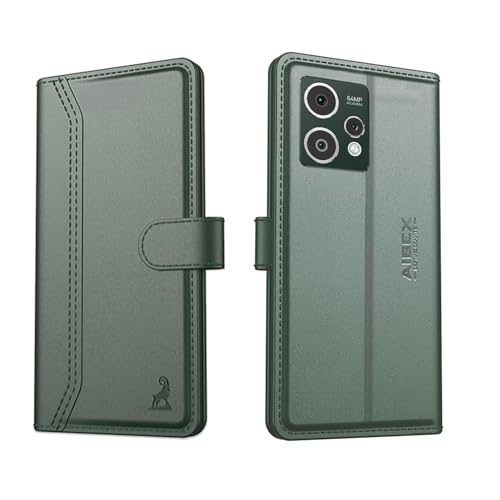 Image of AIBEX Compatible for HMD Crest Max 5G / HMD Crest 5G Flip Cover Leather Finish with Magnatic Closure | Inside TPU with Card Pockets | Wallet Stand | Complete Protection Flip Case - Green