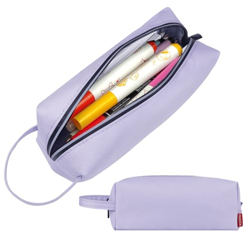 Image of Fmeida Purple Pencil Case, Spacious Pencil Bag with Waterproof Zipper, Portable Pencil Cases with Carrying Handle, Practical Pencil Pouch Bag Pen Holder Stationery Organizer