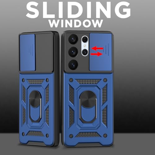 Image of Outlouders Back Cover for Samsung Galaxy S26 Ultra 5G | D10 Tough Armor 360 Protection Case with Sliding Camera Shield & Ring Holder Stand Bumper Case (Blue)