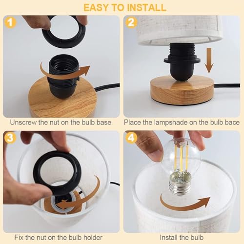 Image of 3-Color Adjustable Bedside Table Lamp for Bedroom Set of 2,Minimalist Wood Base&Round Fabric Shade,Cozy Lighting Nightstand Boho Lamp,Reading Desk Night Stand Light for Room,Office,kitchen,Nursery