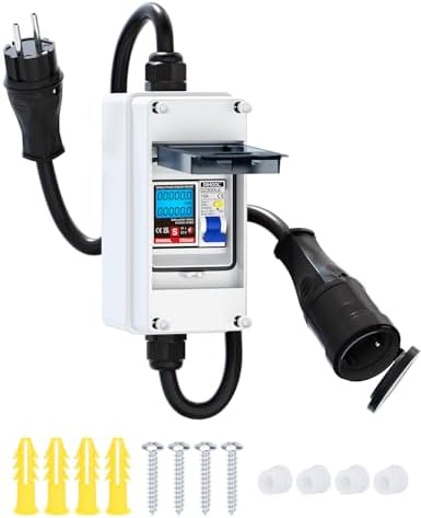 230V Mobile Stromzähler Mit FI Schutz - IP67 Wasserdicht Für Wohnmobile & Camping