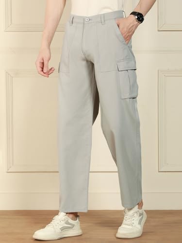 Image of Dennis Lingo Mens Cotton Lycra Solid Mid Rise Relaxed Fit Stretchable Cargo Trouser
