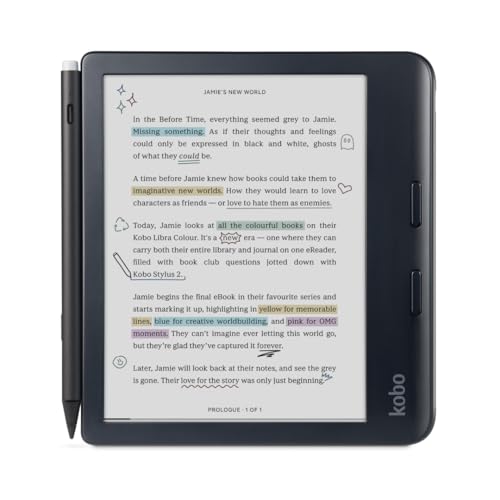 Image of Kobo Libra Colour eReader with Kobo Stylus 2 | 7 inch Glare-Free E Ink Kaleido 3 Display | FastGLR & Dark Mode | Waterproof | Audiobooks | Annotate, Highlight, and Write Notes | 32GB Storage | Black