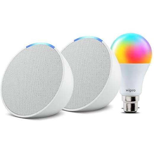 Amazon Echo Pop White gift twin pack with Wipro 9W Simple