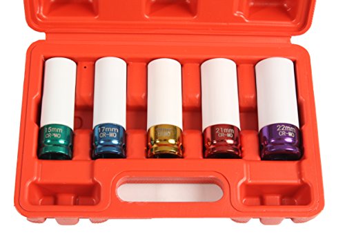 Lug Nut Socket Set, Professional-Grade, Manufactured Using Quality Chromoly Steel, 5-piece Thin Wall Socket Set 1/2 Inch Impact Socket Set Durable Stripped Lug Nut Remover by Shankly