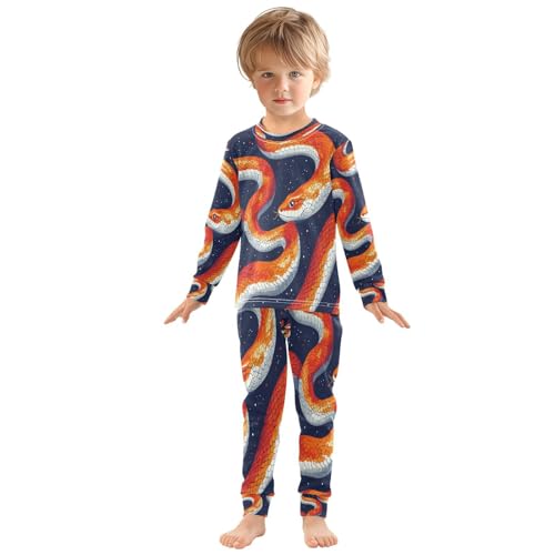 Pajama Sets Long Sleeve Watercolor Orange Snake Pattern Soft Comfy Sleepwear 2 Piece PJS 3-8T2